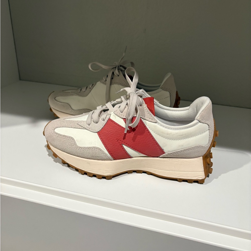 New Balance Pink and White Retro Sneakers 327